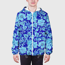 Куртка с капюшоном мужская Узоры гжель на темно синем фоне, цвет: 3D-белый — фото 2