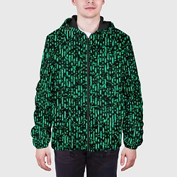 Куртка с капюшоном мужская Абстрактный полосатый зелёный, цвет: 3D-черный — фото 2