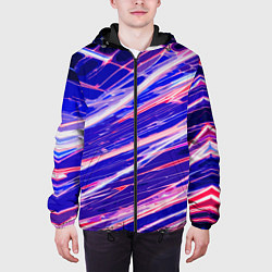 Куртка с капюшоном мужская Белые и красные линии на синем фоне, цвет: 3D-черный — фото 2