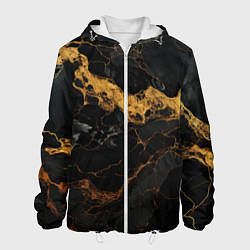 Куртка с капюшоном мужская Золотистые волны на черной материи, цвет: 3D-белый