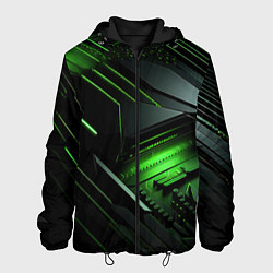 Куртка с капюшоном мужская Металл и зеленый яркий неоновый свет, цвет: 3D-черный