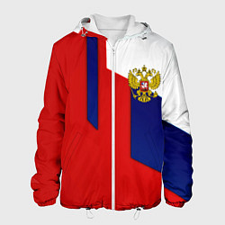 Куртка с капюшоном мужская Спортивная текстура герб России, цвет: 3D-белый