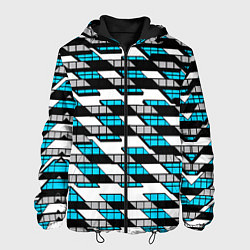 Куртка с капюшоном мужская Синие треугольники и квадраты на белом фоне, цвет: 3D-черный