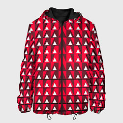 Куртка с капюшоном мужская Белые треугольники на красном фоне, цвет: 3D-черный