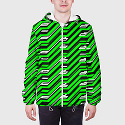 Куртка с капюшоном мужская Чёрно-зелёный линейный узор киберпанк, цвет: 3D-белый — фото 2