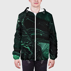 Куртка с капюшоном мужская Черно-зеленый мрамор, цвет: 3D-белый — фото 2