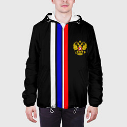 Куртка с капюшоном мужская Герб РФ триколор полосы, цвет: 3D-белый — фото 2