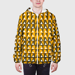 Куртка с капюшоном мужская Узор из треугольников жёлтый, цвет: 3D-белый — фото 2
