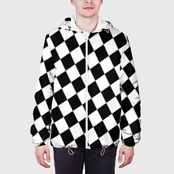 Куртка с капюшоном мужская Шахматные клетки абстракция, цвет: 3D-белый — фото 2