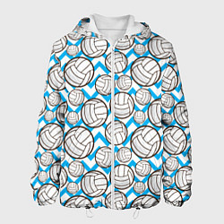 Куртка с капюшоном мужская Мячи волейбольные паттерн, цвет: 3D-белый