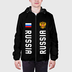 Куртка с капюшоном мужская Россия три полоски на черном фоне, цвет: 3D-черный — фото 2