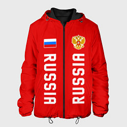 Куртка с капюшоном мужская Россия три полоски на красном фоне, цвет: 3D-черный