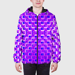 Куртка с капюшоном мужская Фиолетовые квадраты на белом фоне, цвет: 3D-черный — фото 2