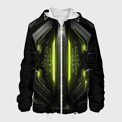 Куртка с капюшоном мужская Яркая зеленая неоновая киберброня, цвет: 3D-белый