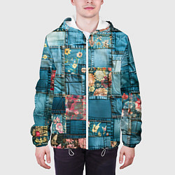 Куртка с капюшоном мужская Джинсовые лоскуты с цветочками, цвет: 3D-белый — фото 2