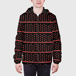 Куртка с капюшоном мужская Красные круги и полосы, цвет: 3D-черный — фото 2