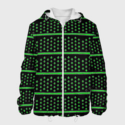 Куртка с капюшоном мужская Зелёные круги и полосы, цвет: 3D-белый
