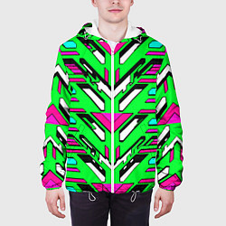 Куртка с капюшоном мужская Техно броня розово-зелёная, цвет: 3D-белый — фото 2