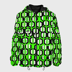 Куртка с капюшоном мужская Техно узор из шестиугольников зелёный, цвет: 3D-черный