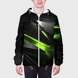 Куртка с капюшоном мужская Зеленая абстрактная конструкция в стиле nvidia, цвет: 3D-белый — фото 2
