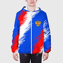 Куртка с капюшоном мужская Триколор штрихи с гербор РФ, цвет: 3D-белый — фото 2