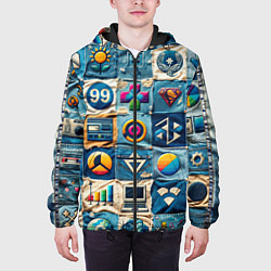 Куртка с капюшоном мужская Пэчворк деним из девяностых, цвет: 3D-черный — фото 2