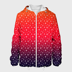 Куртка с капюшоном мужская Градиент оранжево-фиолетовый со звёздочками, цвет: 3D-белый