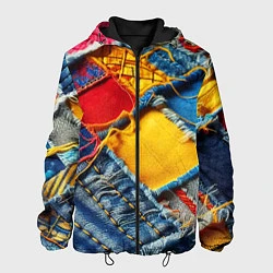 Куртка с капюшоном мужская Colorful denim patchwork - ai art, цвет: 3D-черный