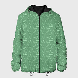 Куртка с капюшоном мужская Яркий зеленый однотонный цветочный узор, цвет: 3D-черный