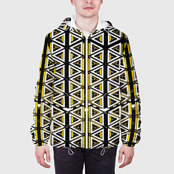 Куртка с капюшоном мужская Жёлто-белые треугольники на чёрном фоне, цвет: 3D-белый — фото 2