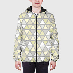 Куртка с капюшоном мужская Паттерн геометрия светлый жёлто-серый, цвет: 3D-черный — фото 2