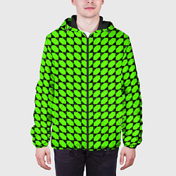 Куртка с капюшоном мужская Зелёные лепестки шестиугольники, цвет: 3D-черный — фото 2