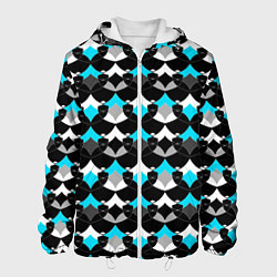 Куртка с капюшоном мужская Синий с черным и белым геометрический узор, цвет: 3D-белый