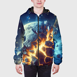 Куртка с капюшоном мужская Взрыв планеты - космос от нейросети, цвет: 3D-черный — фото 2