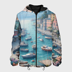Куртка с капюшоном мужская Гавань с лодками, цвет: 3D-черный