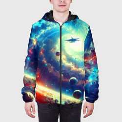 Куртка с капюшоном мужская Полёт к далёкой галактике - нейросеть, цвет: 3D-черный — фото 2