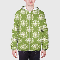 Куртка с капюшоном мужская Винтажный орнамент на зеленом, цвет: 3D-белый — фото 2