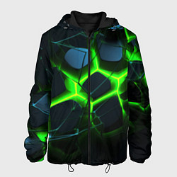 Куртка с капюшоном мужская Зеленый неон и разлом плит, цвет: 3D-черный