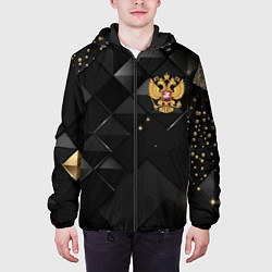 Куртка с капюшоном мужская Золотой герб России на черно-золотой текстуре, цвет: 3D-черный — фото 2