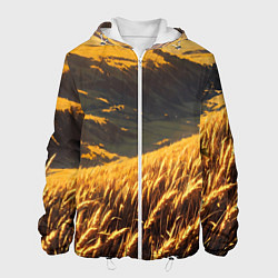 Куртка с капюшоном мужская Пшеничное поле - аниме, цвет: 3D-белый