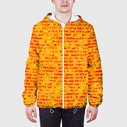 Куртка с капюшоном мужская Яркий красно-жёлтый абстарктный полосатый, цвет: 3D-белый — фото 2