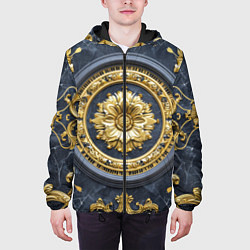 Куртка с капюшоном мужская Объемные золотые классические узоры, цвет: 3D-черный — фото 2