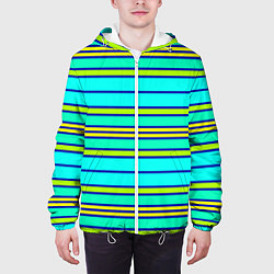 Куртка с капюшоном мужская Горизонтальные неоновые линии, цвет: 3D-белый — фото 2