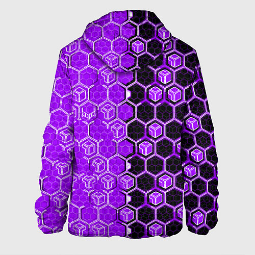 Мужская куртка Техно-киберпанк шестиугольники фиолетовый и чёрный / 3D-Черный – фото 2