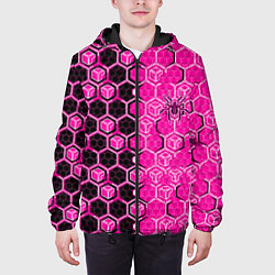 Куртка с капюшоном мужская Техно-киберпанк шестиугольники розовый и чёрный с, цвет: 3D-черный — фото 2