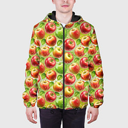 Куртка с капюшоном мужская Натуральные яблоки паттерн, цвет: 3D-черный — фото 2