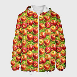 Куртка с капюшоном мужская Румяные яблоки паттерн, цвет: 3D-белый