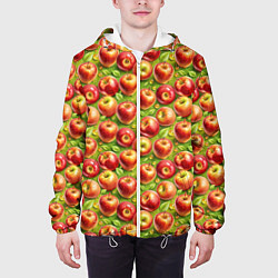Куртка с капюшоном мужская Румяные яблоки паттерн, цвет: 3D-белый — фото 2
