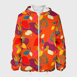 Куртка с капюшоном мужская Яркие ягодки-листочки, цвет: 3D-белый