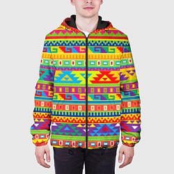 Куртка с капюшоном мужская Мексиканские этнические узоры, цвет: 3D-черный — фото 2